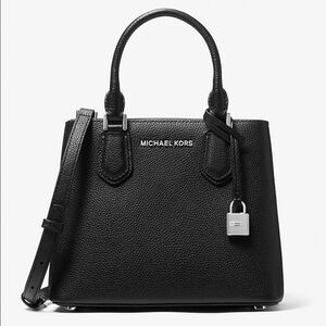 Michael Kors Adele Pebbled Leather Medium Messenger Satchel Bag Black (Was $328)